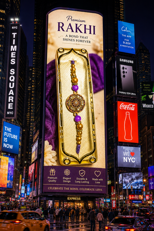 Royal Purple & Golden Designer Rakhi – Elegant Premium Raksha Bandhan Rakhi with Crystal Charm