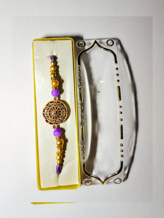 Royal Purple & Golden Designer Rakhi – Elegant Premium Raksha Bandhan Rakhi with Crystal Charm